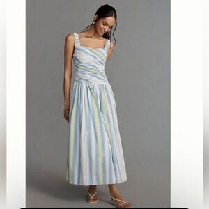 Nwt Maeve square neck Striped Blue and Yellow Maxi Dress